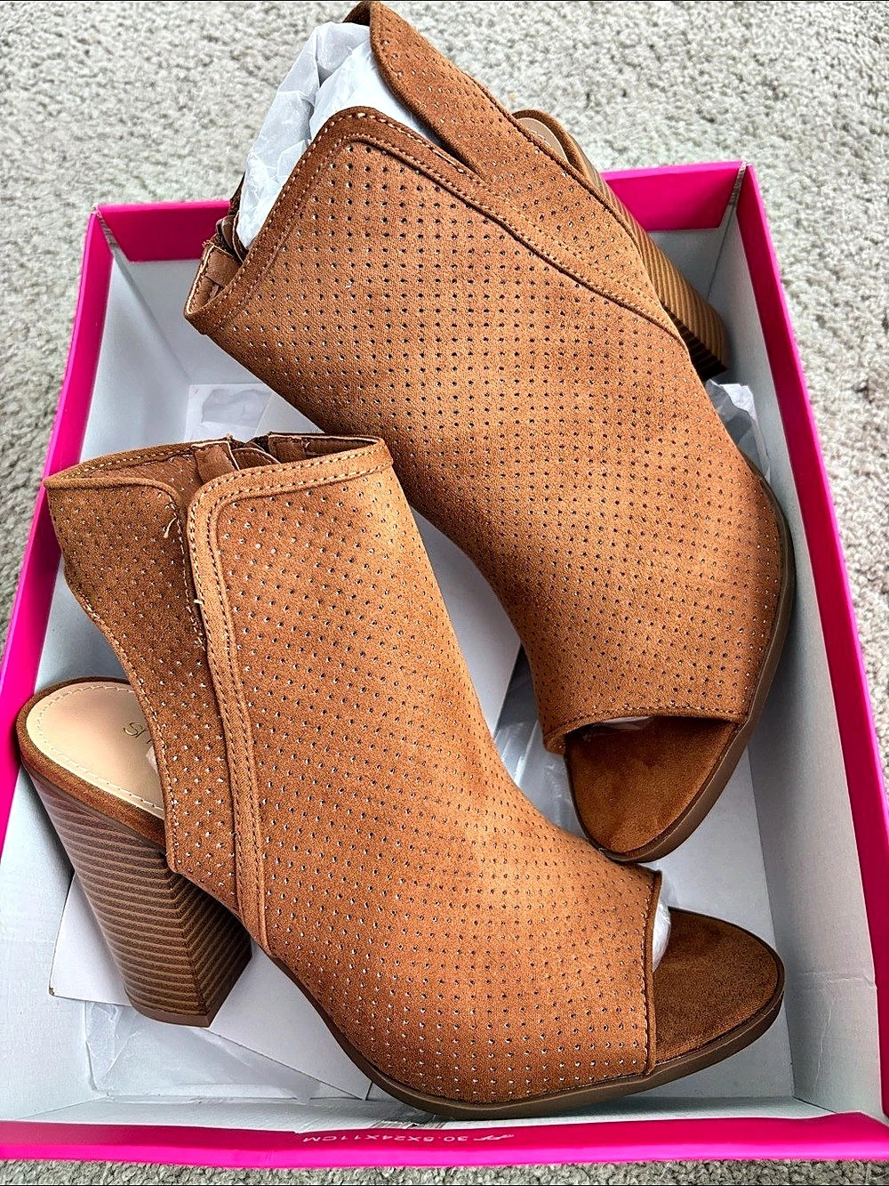 Shoedazzle Miranda Perforated Peep Toe Heels in Brown